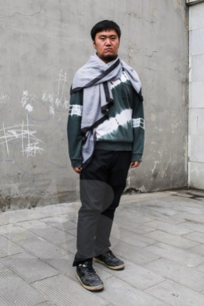 Greg is wearing a silk scarf by youasme-measyou, t-shirt, trousers and shoes: model’s own.